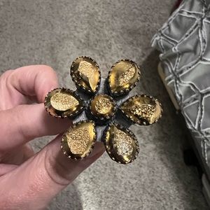 Sterling silver gold druzy flower ring
